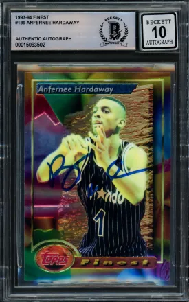 Anfernee Hardaway Autographed 1993-94 Topps Finest Rookie Card #189 Orlando Magic Auto Grade Gem Mint 10 Beckett BAS Stock #211052