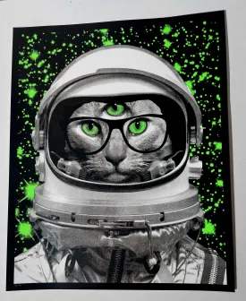 Astronaut Third Eye Cat Silkscreen Print by Nate Duval