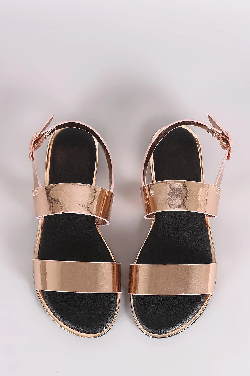 Bamboo Metallic Patent Double Band Slingback Flat Sandal