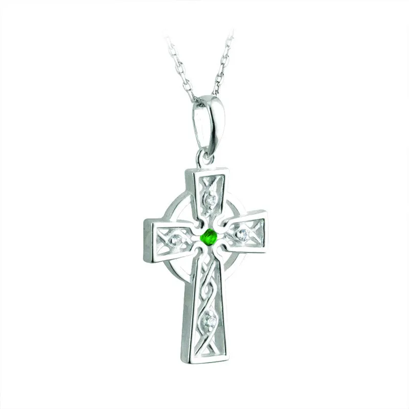 Celtic Cross Pendant with Emerald and CZ