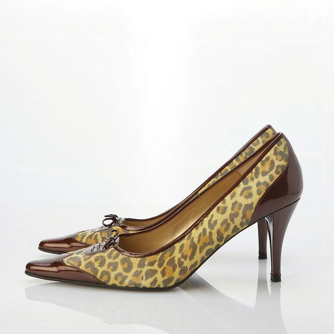 Charles Jourdan Paris Leather Leopard Skin Court Shoe UK Size 9.5.