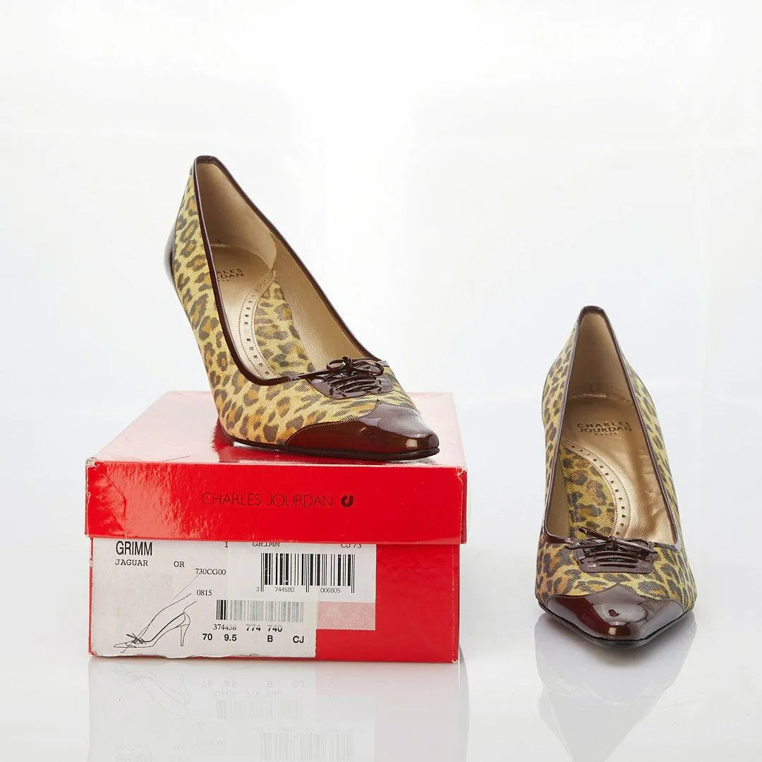 Charles Jourdan Paris Leather Leopard Skin Court Shoe UK Size 9.5.