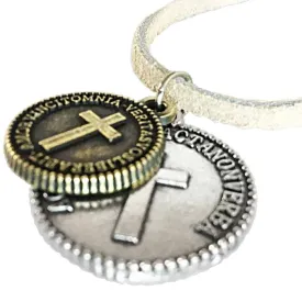 Cross Coins Silver Brass on Suede Necklace