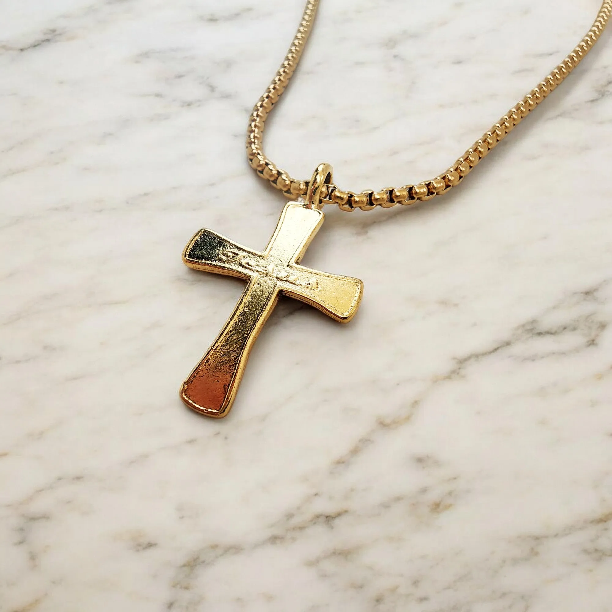 Cross Jesus Gold Metal Finish Necklace Steel Heavy Chain Necklace