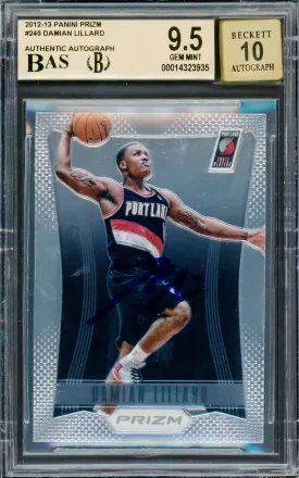 Damian Lillard Autographed 2012-13 Panini Prizm Rookie Card #245 Portland Trail Blazers BGS 9.5 Auto Grade Gem Mint 10 Beckett BAS #14323935