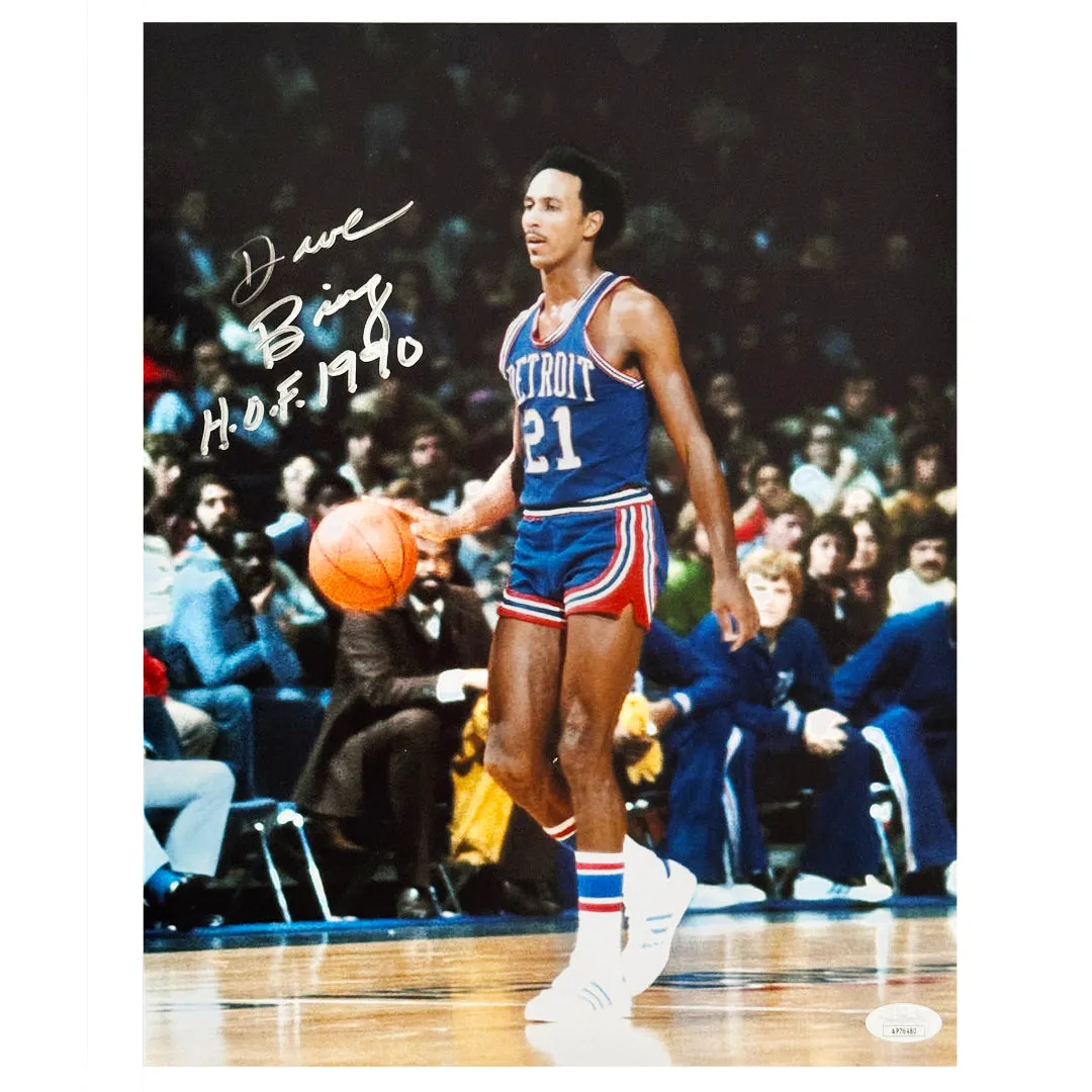 David Bing Signed HOF 1990 Inscription Detroit Pose 1 Basketball 11x14 Photo (JSA)