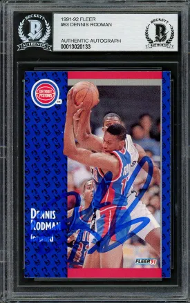 Dennis Rodman Autographed 1991-92 Fleer Card #63 Detroit Pistons Beckett BAS Stock #195015