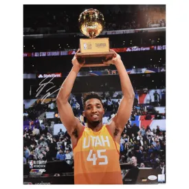 Donovan Mitchell Autographed 16x20 Jazz Trophy Basketball Photo (JSA)