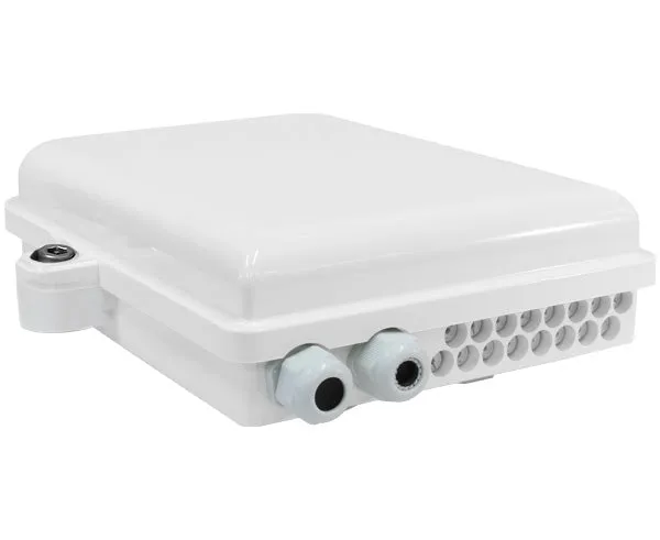 Fiber Termination Box, Wall Mount, Plastic, 16 Splices, Indoor/Outdoor, IP-65 Rated White with Hex Lock