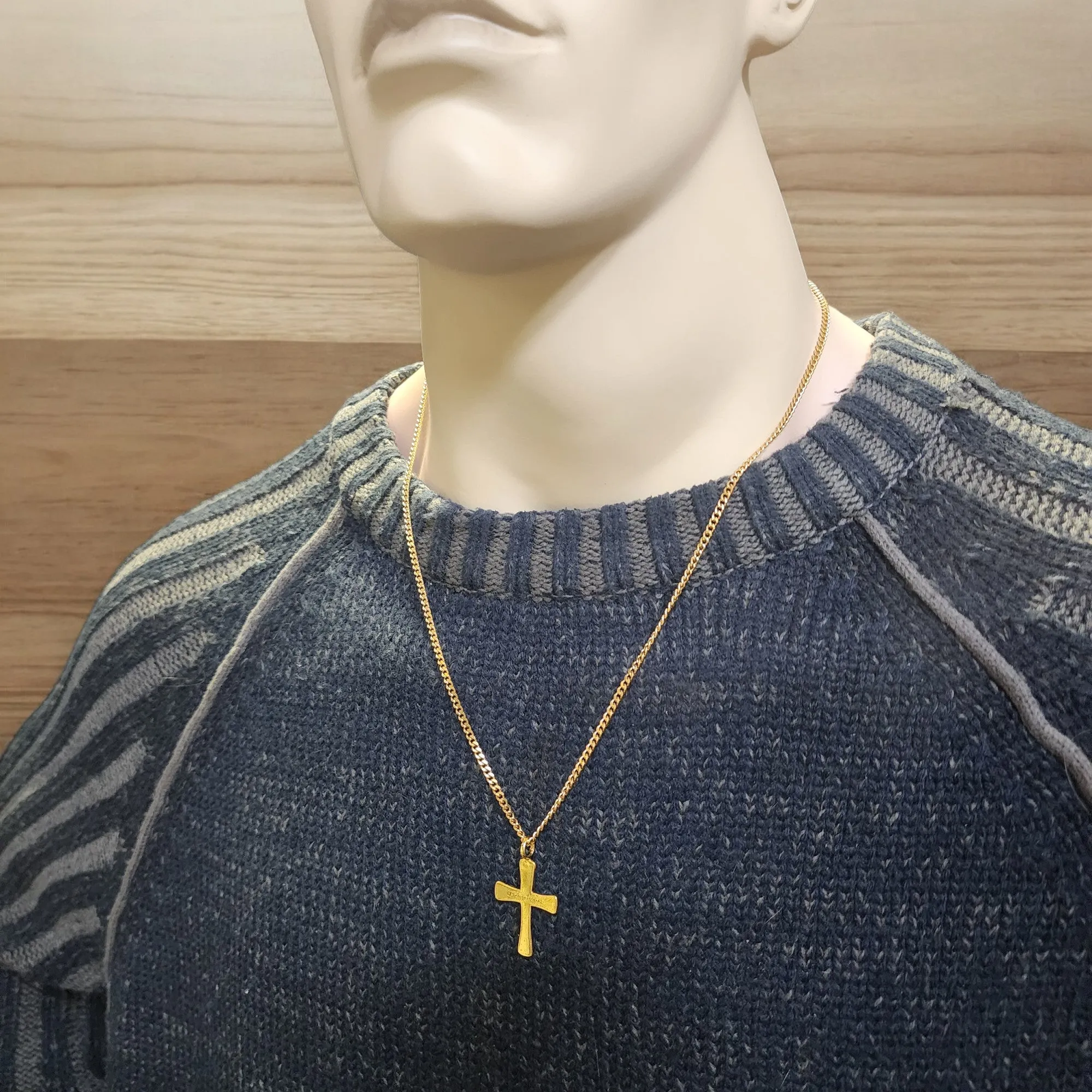 Forgiven Cross Gold Metal Finish Gold Curb Chain Necklace