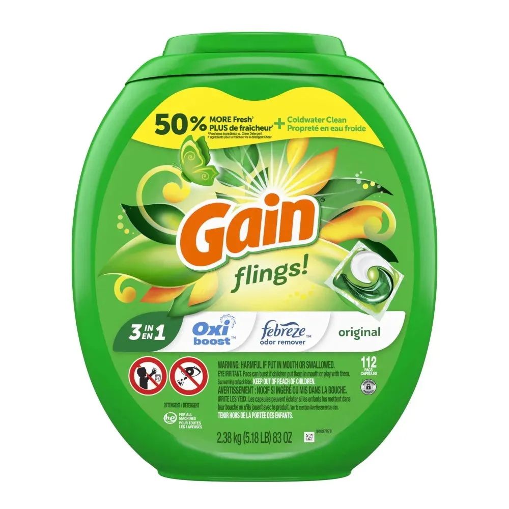 Gain Flings Laundry Detergent Soap Pacs, 112 Ct, Original Scent