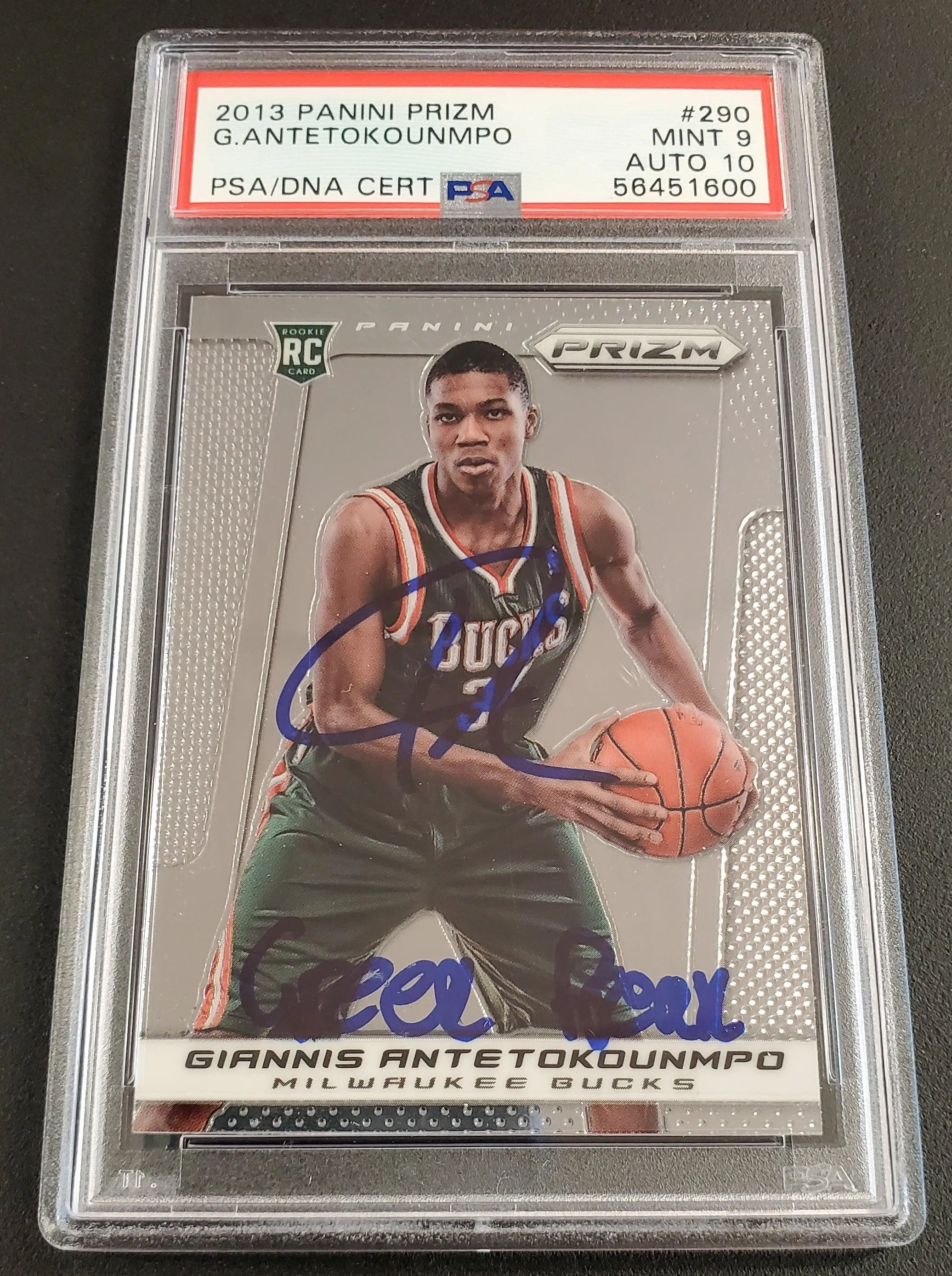 Giannis Antetokounmpo Autographed 2013 Panini Prizm Rookie Card #290 Milwaukee Bucks PSA 9 Auto Grade Gem Mint 10 "Greek Freak" PSA/DNA #56451600