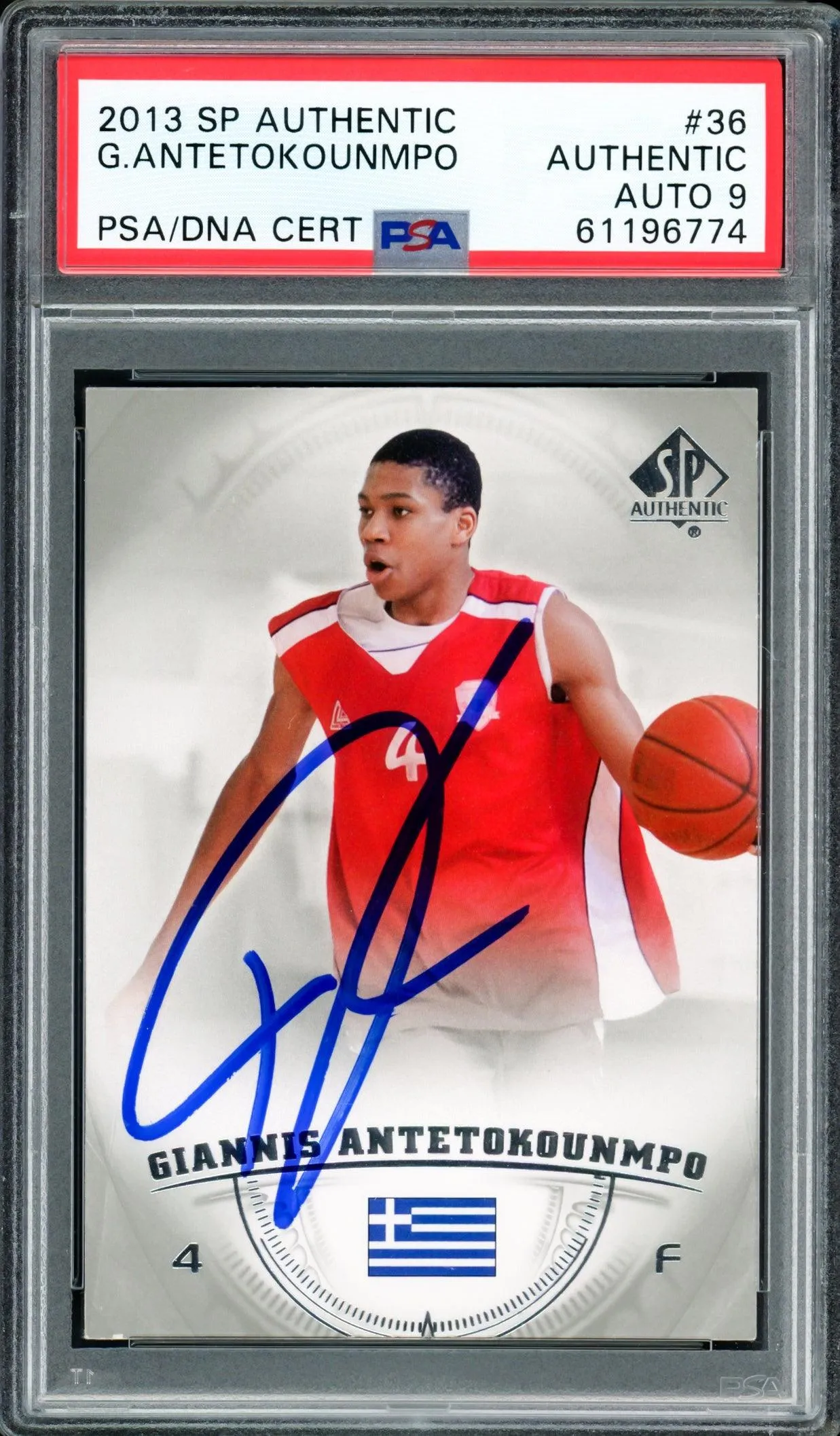 Giannis Antetokounmpo Autographed 2013 SP Authentic Rookie Card #36 Milwaukee Bucks Auto Grade Mint 9 PSA/DNA #61196774