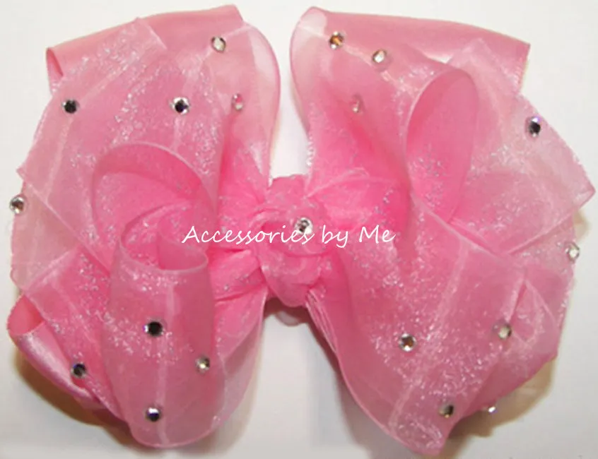 Glitzy Pink Organza Satin Bow Socks