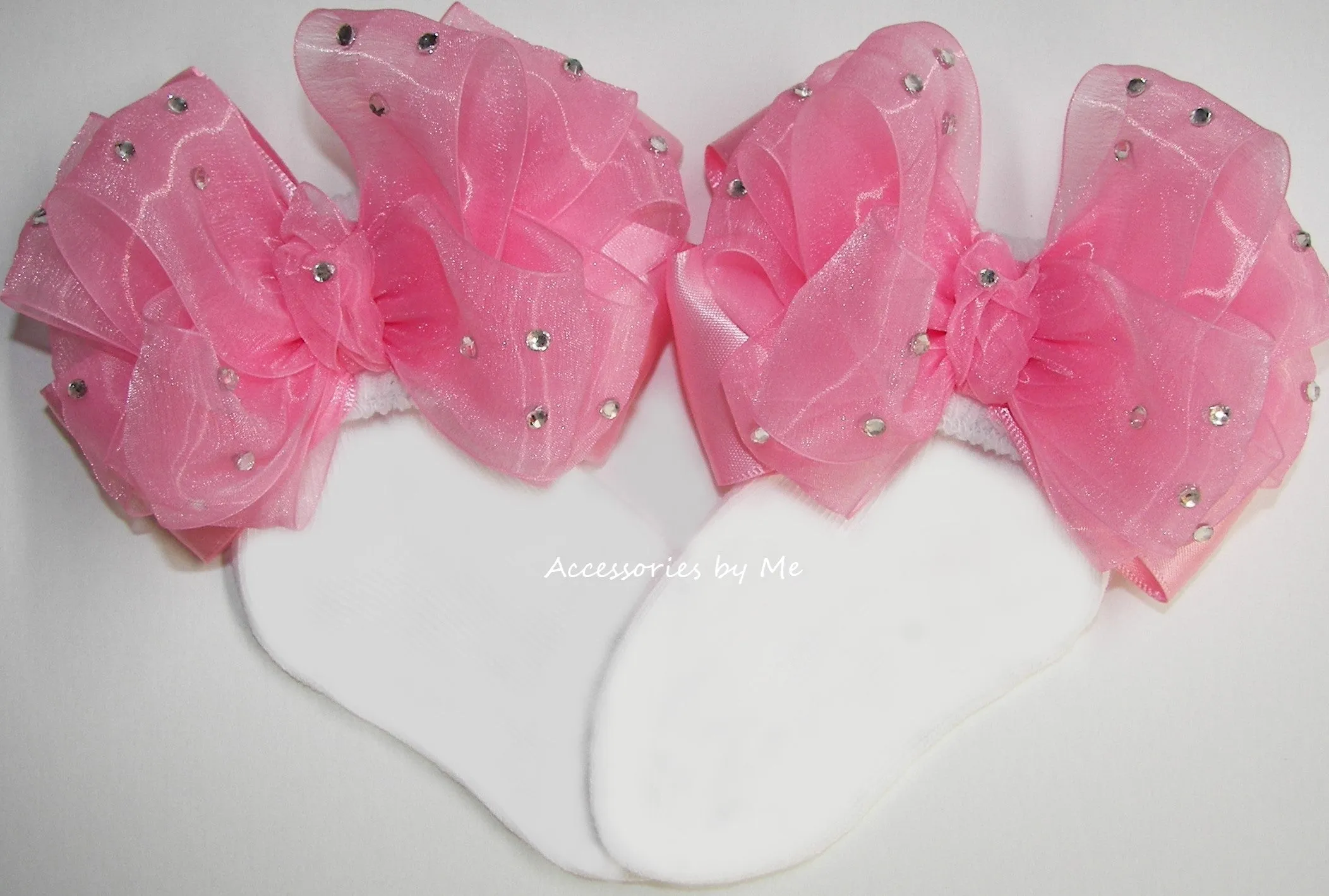 Glitzy Pink Organza Satin Bow Socks