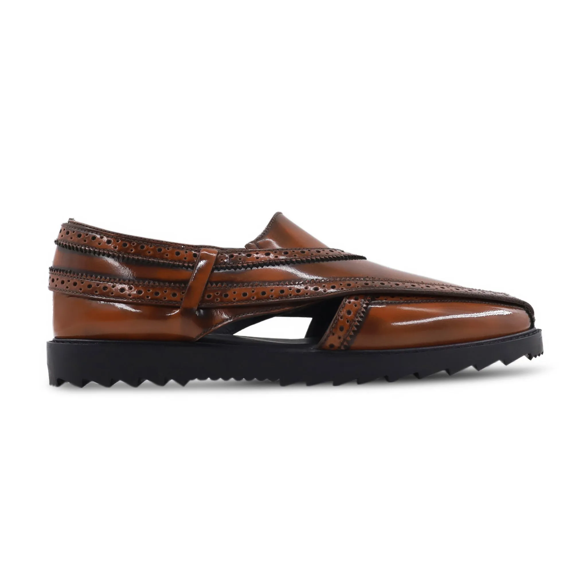 Hampian - Men's Burnished Brown Box Leather High Shine Sandal