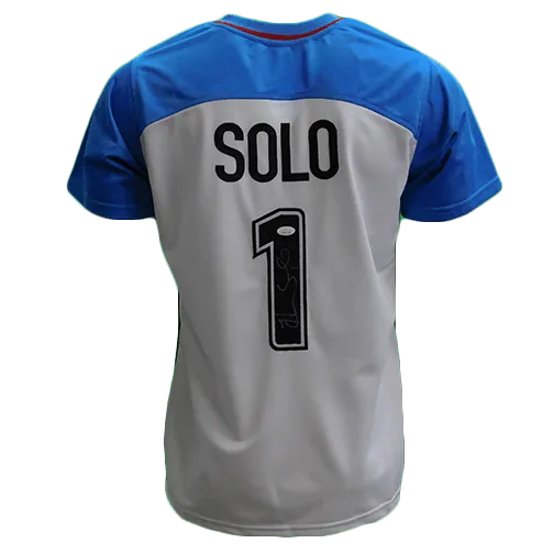 Hope Solo Autographed USA Soccer Jersey Blue and White (JSA)