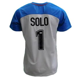 Hope Solo Autographed USA Soccer Jersey Blue and White (JSA)