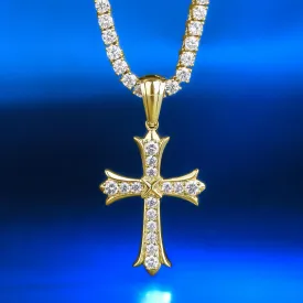 Iced Iris Cross Pendant 14K Gold Plated