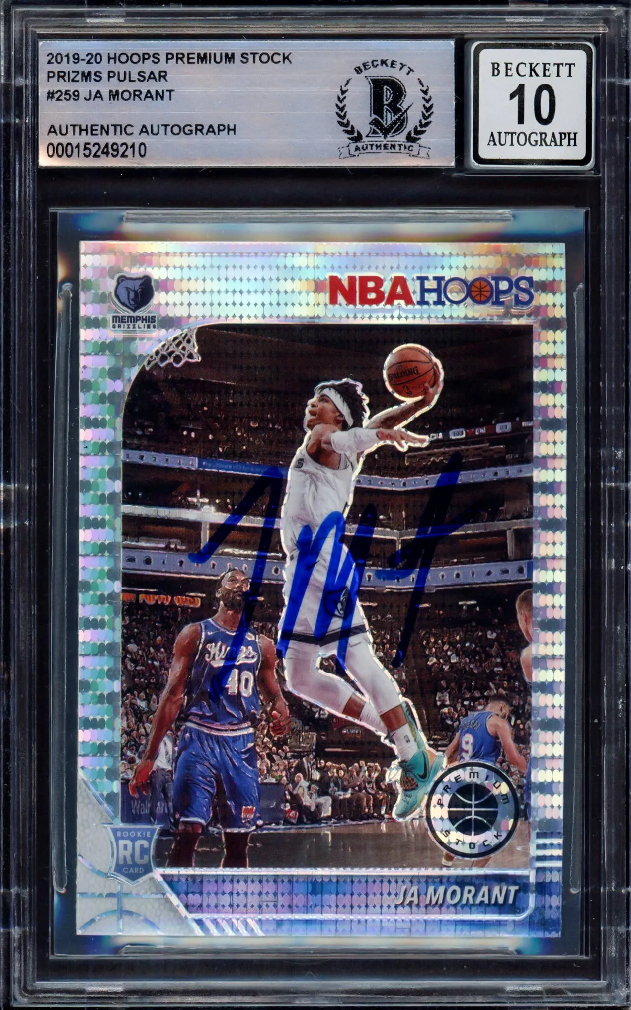 Ja Morant Autographed 2019-20 Hoops Premium Stock Prizms Pulsar Rookie Card #259 Memphis Grizzlies Auto Grade Gem Mint 10 Beckett BAS #15249210