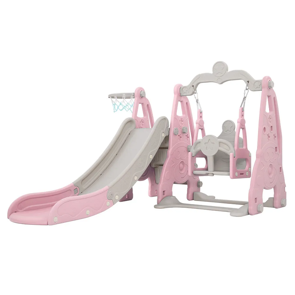 Kids Slide 170cm Extra Long Swing Basketball Hoop Toddlers PlaySet Pink