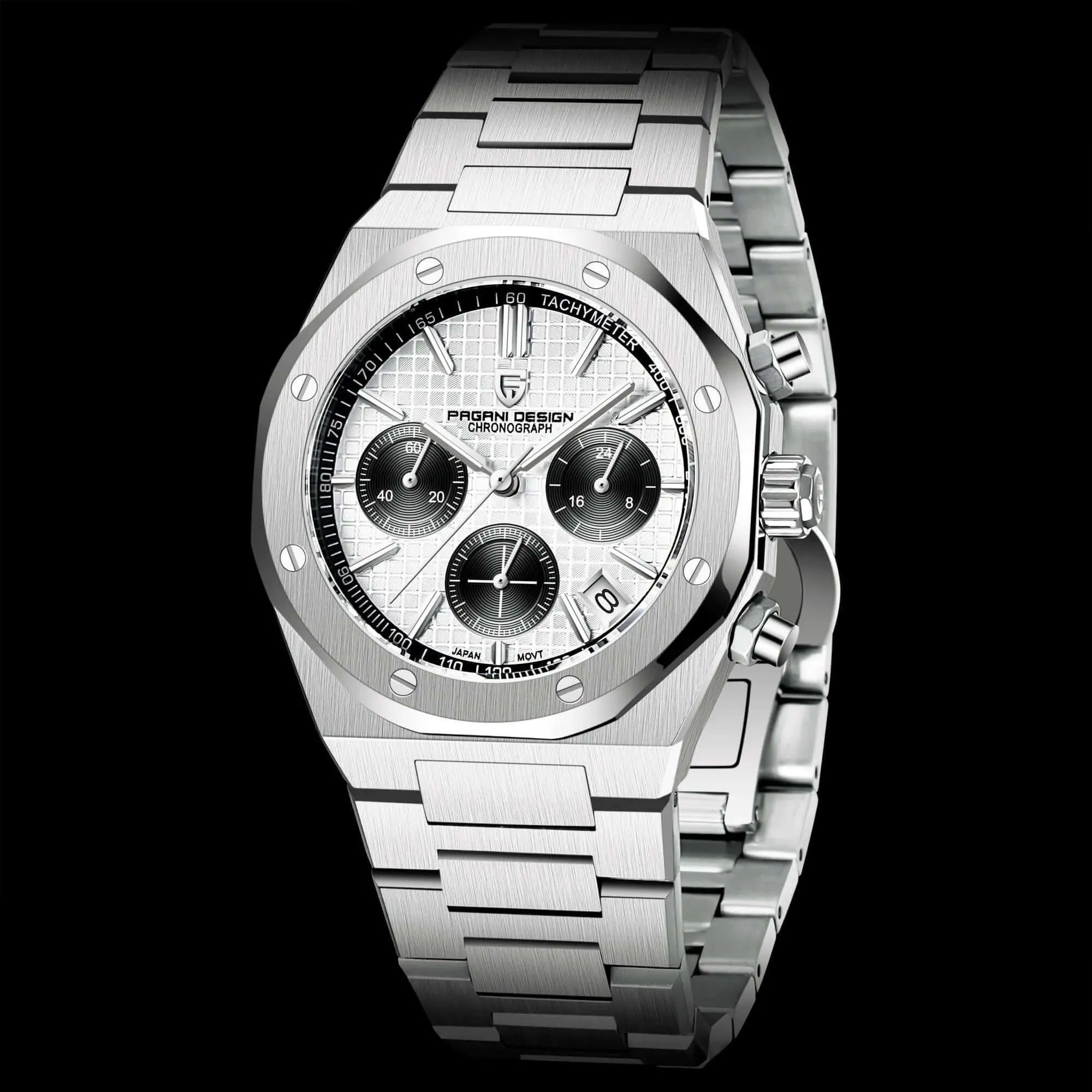 Men's Sapphire Dial Chronograph 200m Waterproof Sports Watch - Ode to Audemars Piguet's Royal Oak