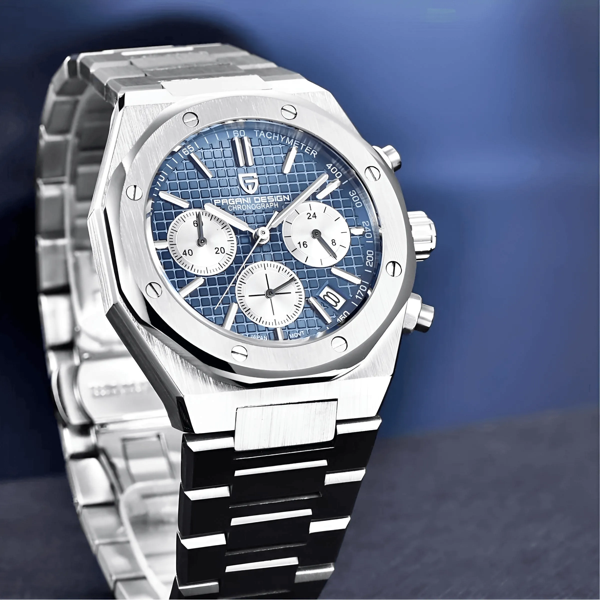 Men's Sapphire Dial Chronograph 200m Waterproof Sports Watch - Ode to Audemars Piguet's Royal Oak