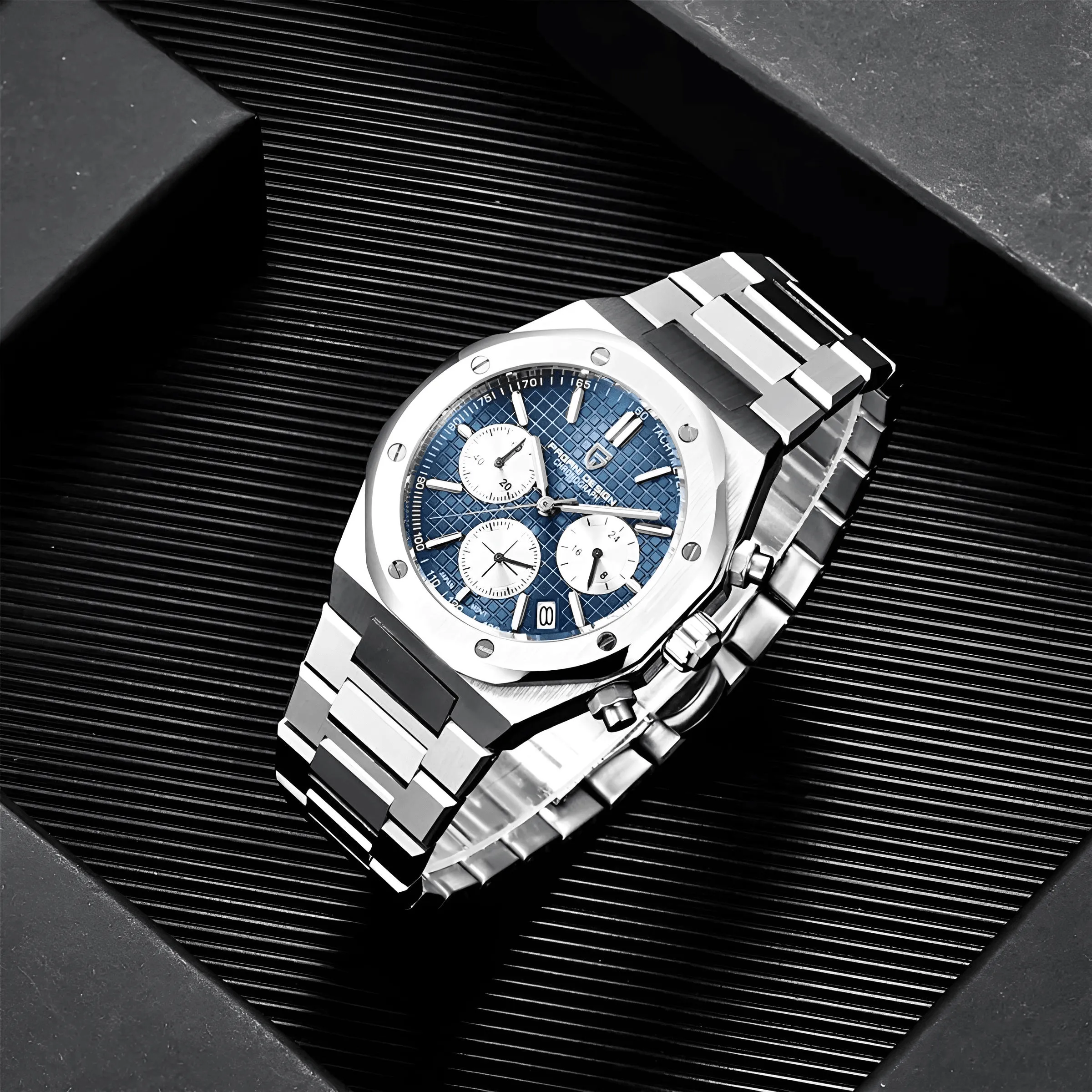 Men's Sapphire Dial Chronograph 200m Waterproof Sports Watch - Ode to Audemars Piguet's Royal Oak