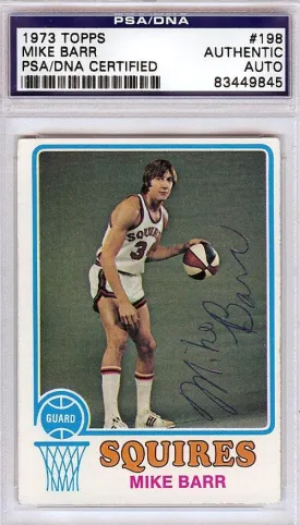 Mike Barr Autographed 1973 Topps Card #198 Virginia Squires PSA/DNA #83449845