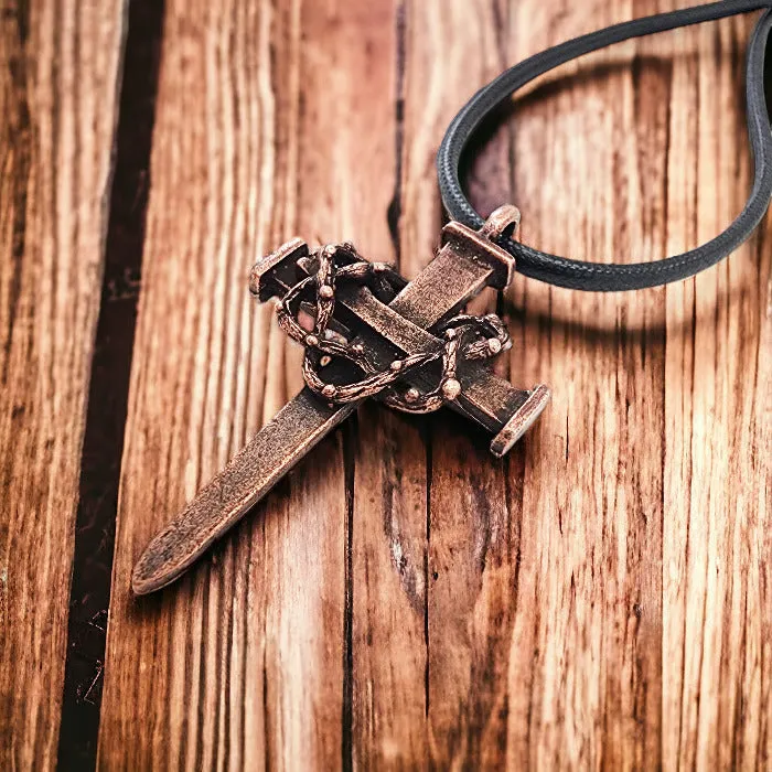 Nail Crown Cross Necklace Large Cross Antique Copper Metal Finish