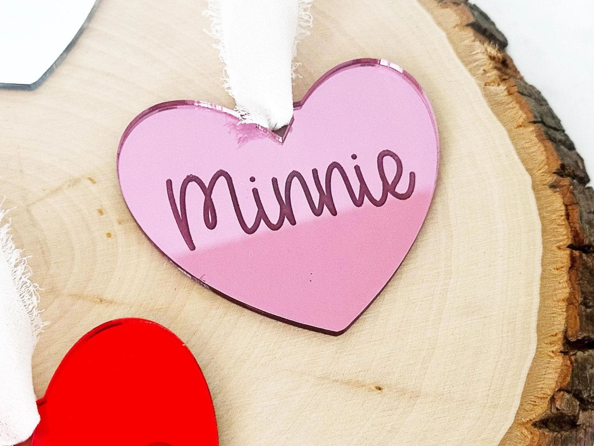 Personalized Heart Name Tag, Valentines Day Ornament, Mirror Heart Gift Bag Tag