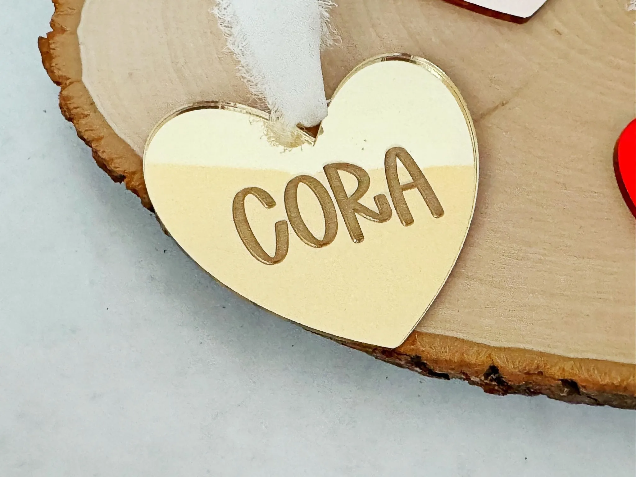 Personalized Heart Name Tag, Valentines Day Ornament, Mirror Heart Gift Bag Tag