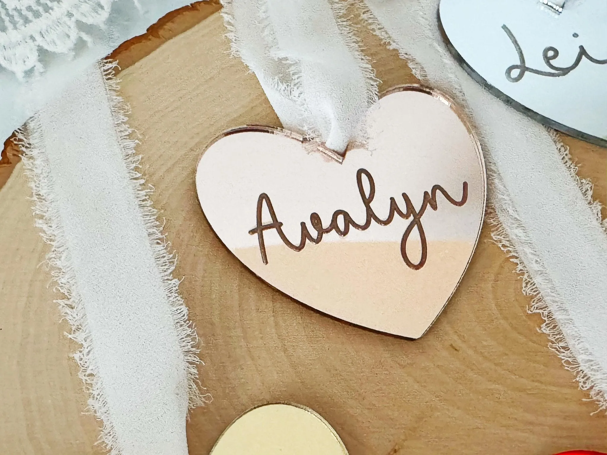 Personalized Heart Name Tag, Valentines Day Ornament, Mirror Heart Gift Bag Tag