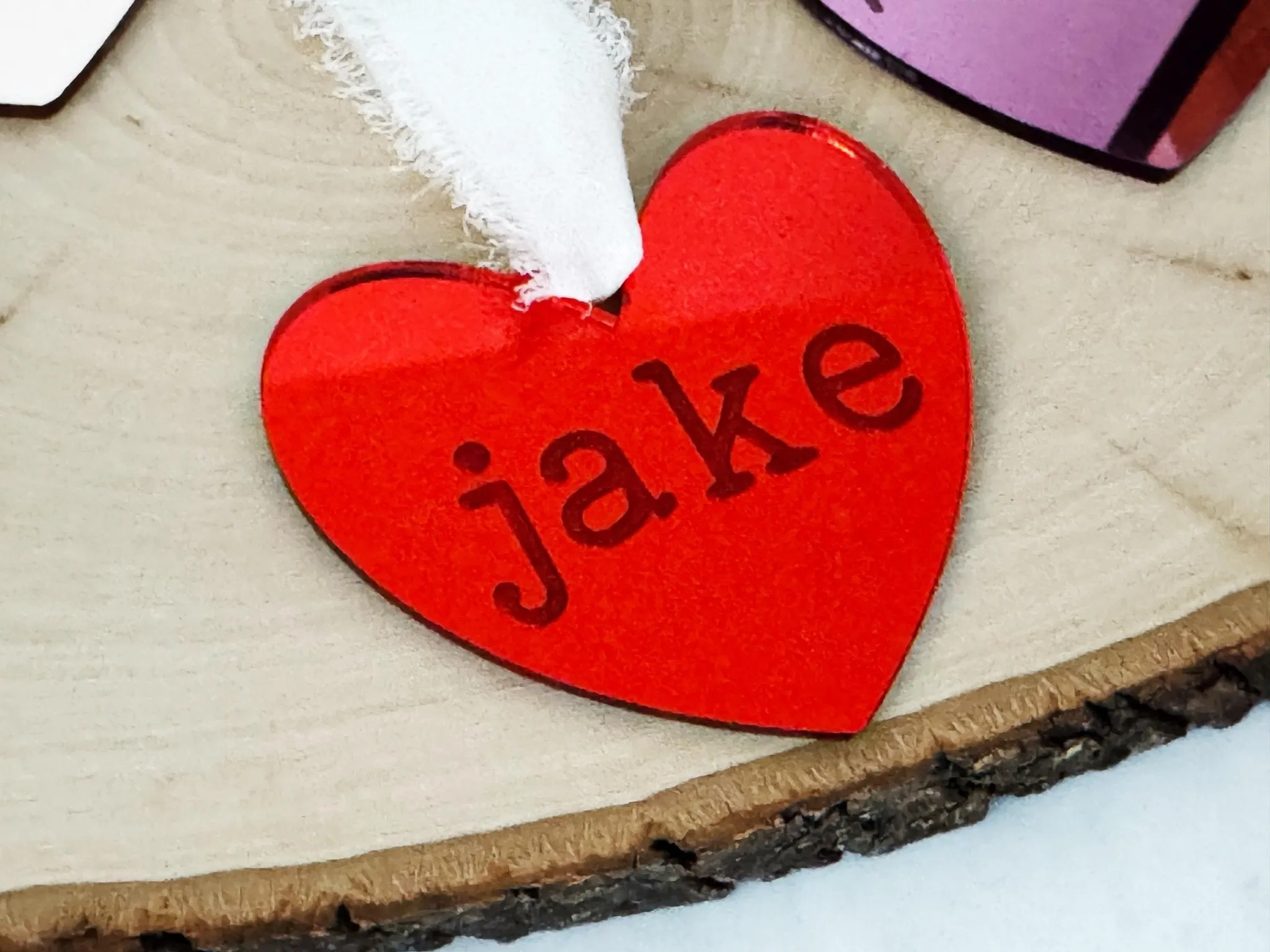 Personalized Heart Name Tag, Valentines Day Ornament, Mirror Heart Gift Bag Tag