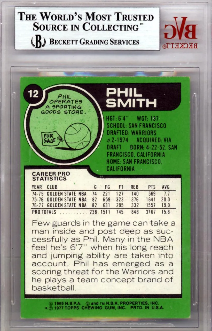 Phil Smith Autographed 1977 Topps Card #12 Golden State Warriors Beckett BAS #10008915