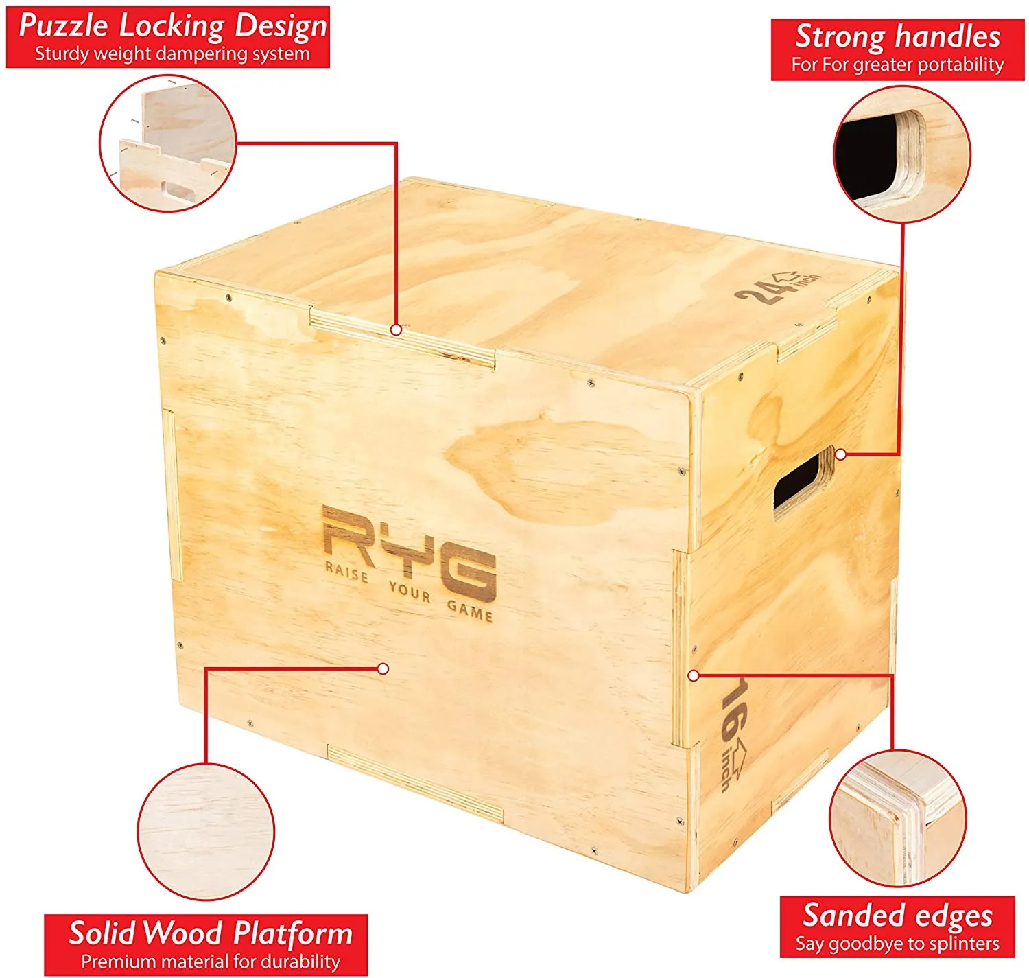 Raise Your Game Wood Plyometric Box Set (16x18x24)