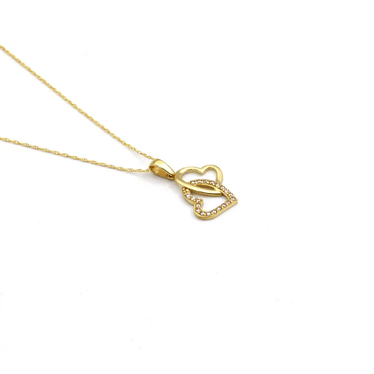 Real Gold 2 Heart Stone Necklace - Model 0278 CWP 1970