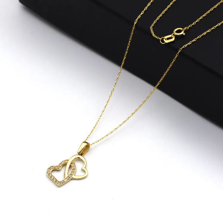 Real Gold 2 Heart Stone Necklace - Model 0278 CWP 1970