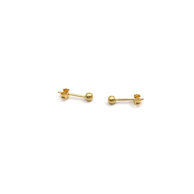 Real Gold 3 MM Ball Stud Earring Set 0003 E1904