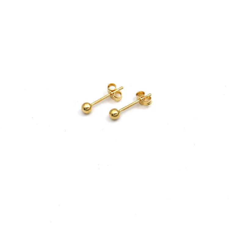 Real Gold 3 MM Ball Stud Earring Set 0003 E1904