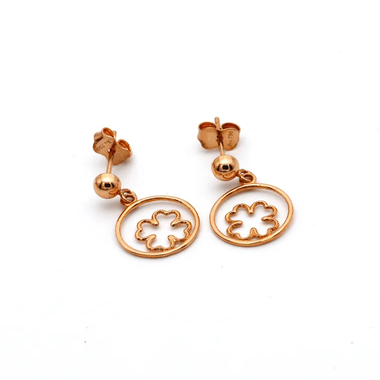 Real Gold Flower Round Dangler Drop Rose Gold Earring Set 3092 E1625