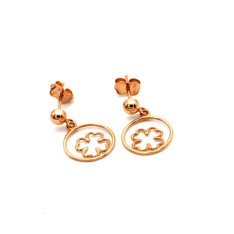 Real Gold Flower Round Dangler Drop Rose Gold Earring Set 3092 E1625