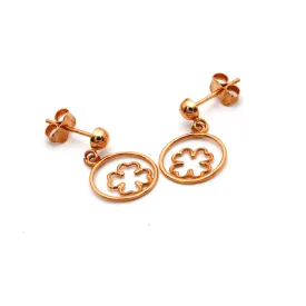 Real Gold Flower Round Dangler Drop Rose Gold Earring Set 3092 E1625