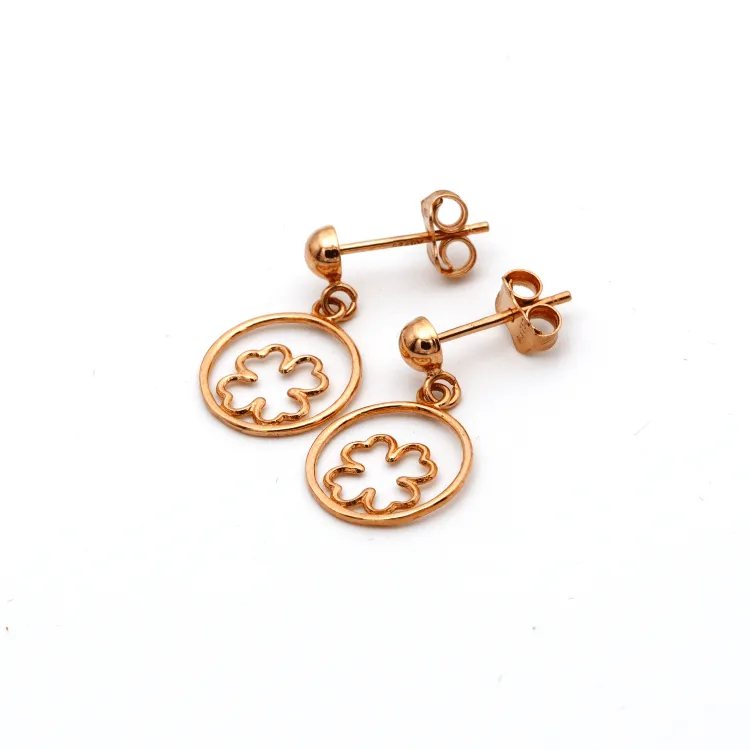 Real Gold Flower Round Dangler Drop Rose Gold Earring Set 3092 E1625