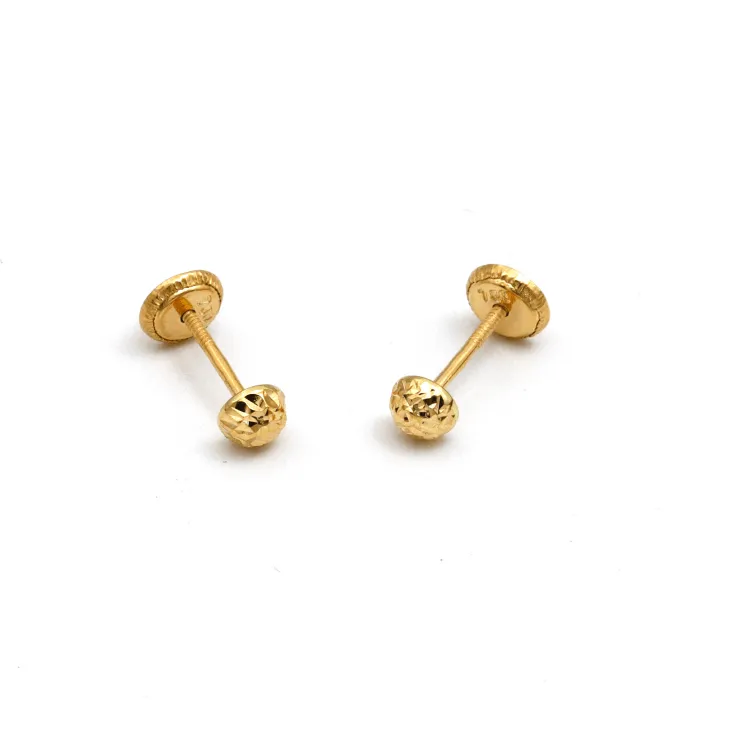 Real Gold Glittering Doom Round Ball 4 MM Screw Earring Set 0004 K1236