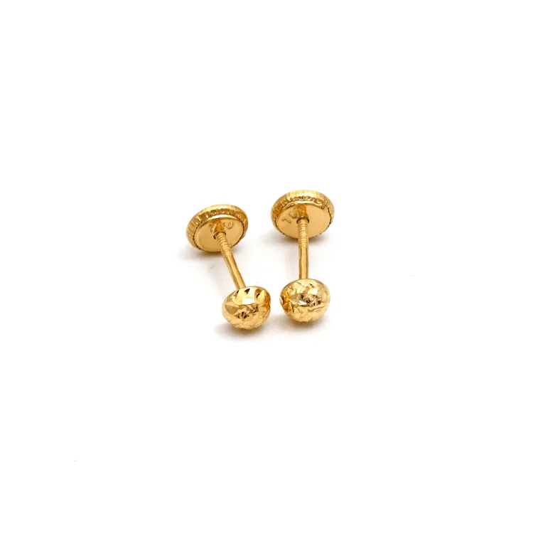 Real Gold Glittering Doom Round Ball 4 MM Screw Earring Set 0004 K1236