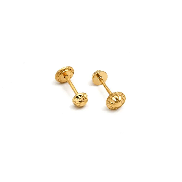 Real Gold Glittering Doom Round Ball 4 MM Screw Earring Set 0004 K1236