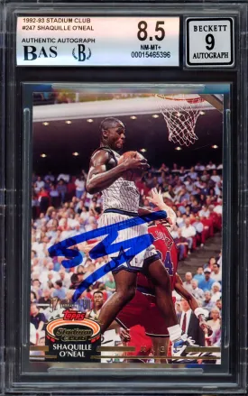 Shaquille "Shaq" O'Neal Autographed 1992 Stadium Club Rookie Card #247 Orlando Magic BGS 8.5 Auto Grade Mint 9 Beckett BAS #15465396