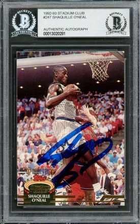 Shaquille Shaq O'Neal Autographed 1992-93 Stadium Club Rookie Card #247 Orlando Magic Beckett BAS #13020281