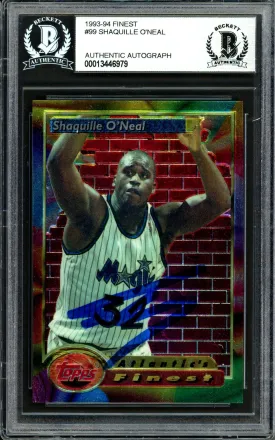 Shaquille Shaq O'Neal Autographed 1993-94 Topps Finest Card #99 Orlando Magic Beckett BAS #13446979